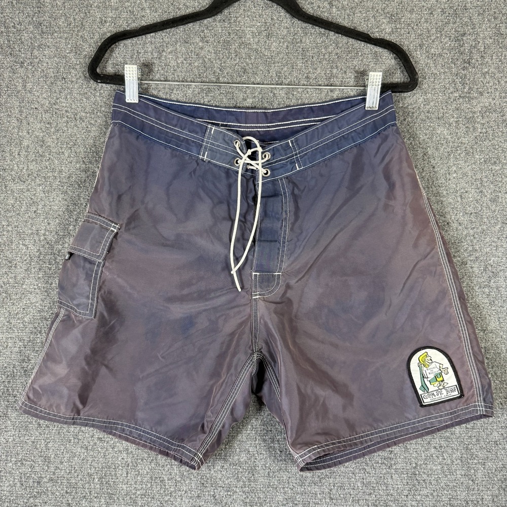 Kanvas by Katin Vintage Board Shorts USA Made Nylon Blue Purple Swim Size 32